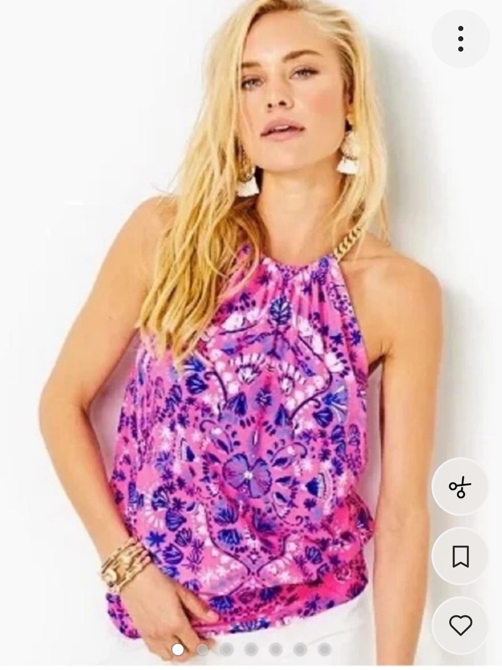 NWT Lilly Pulitzer Pink & Purple Floral Halter Tank with Gold Chain
